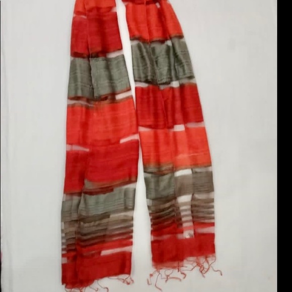Red and dark grey linen scarf/stole/head wrap - Picture 2 of 4